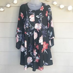 Umgee • Olive Green Floral Angel Wing Dress